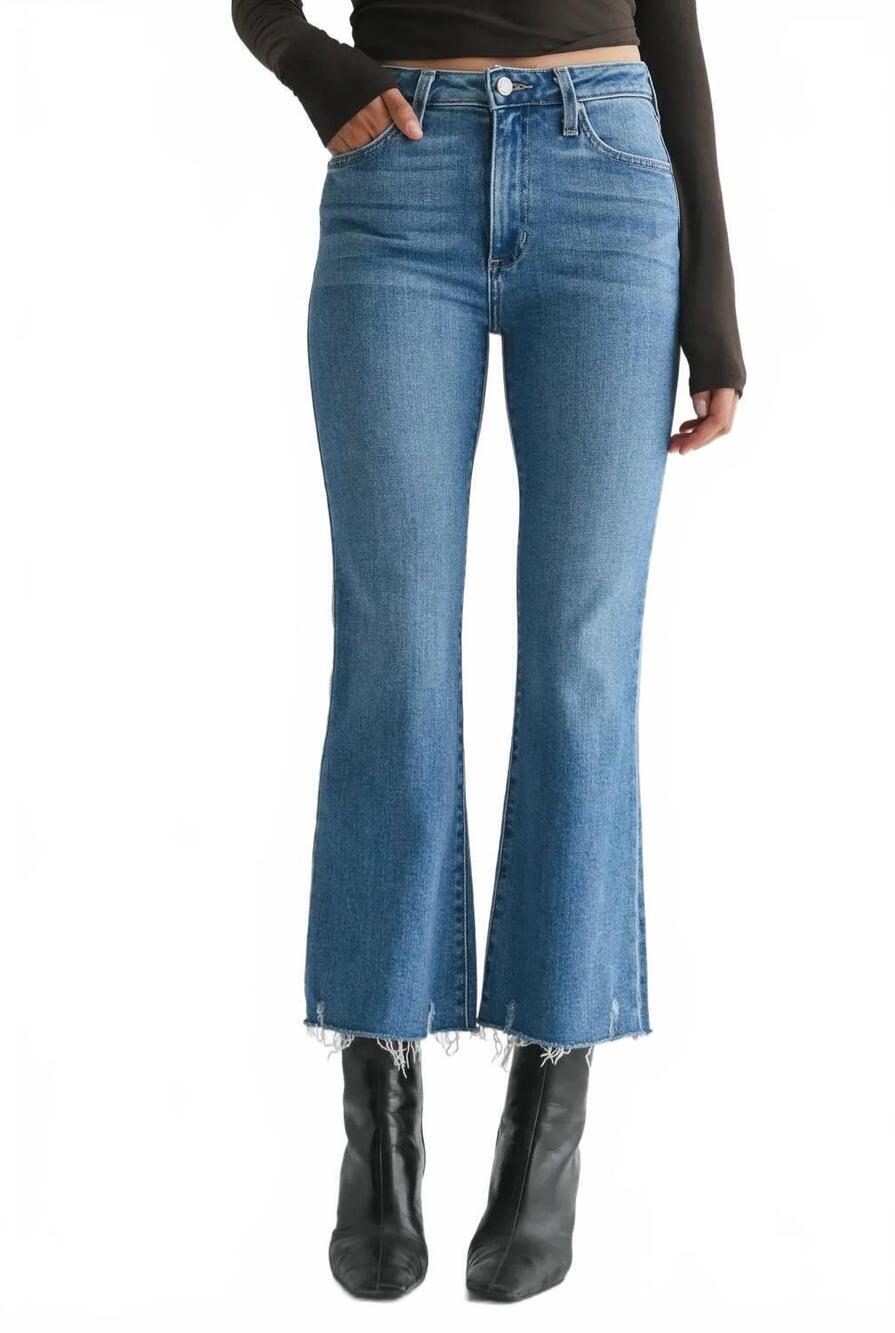 NEW JUST BLACK DENIM palazzo frayed crop flare jeans in medium denim